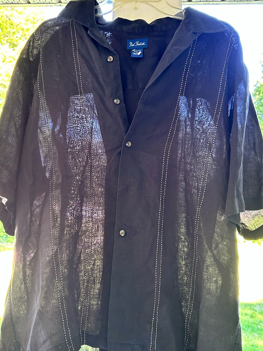 Paul Fredrick Black button down Short-Sleeve Shirt with Contrast Stitching